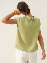 Load image into Gallery viewer, 100% Linen Cap Sleeve Soft-Fold Collar Top YVONNE