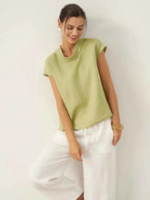 Load image into Gallery viewer, 100% Linen Cap Sleeve Soft-Fold Collar Top YVONNE