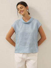 Load image into Gallery viewer, 100% Linen Cap Sleeve Soft-Fold Collar Top YVONNE