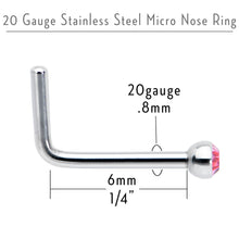 Load image into Gallery viewer, 20G Stainless Steel Pink Gem Micro Nose Ring L-Shaped