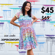 Load image into Gallery viewer, Adult "Smarty Paints" Rainbow Art Supplies Super Twirler Dress with Pockets - DON GREAT