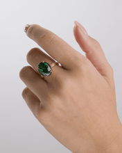 Load image into Gallery viewer, Sterling Silver Oval Cut Emerald CZ Cocktail Ring