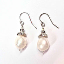 Load image into Gallery viewer, Melissa Bridal Earrings, Pearl Drop Earrings, 14K Gold OR Sterling Silver, Pearl Drop Bridal Earrings, Pearldrop Earrings, Gold and Silver