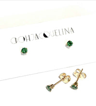 Load image into Gallery viewer, 14K GF Swarovski emerald green stud earrings