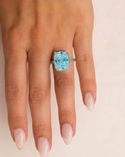 Load image into Gallery viewer, Sterling Silver Elongated Cushion Aquamarine CZ Cocktail Ring