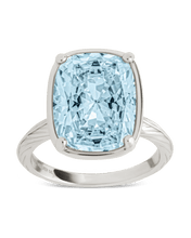 Load image into Gallery viewer, Sterling Silver Elongated Cushion Aquamarine CZ Cocktail Ring