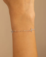 Load image into Gallery viewer, Sterling Silver Delicate CZ Cross Bracelet