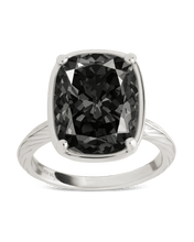 Load image into Gallery viewer, Sterling Silver Elongated Cushion Black CZ Cocktail Ring