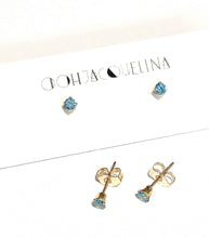 Load image into Gallery viewer, Aquamarine 14K GF Swarovski teal aquamarine turquoise stud earrings