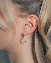 Load image into Gallery viewer, Valeria CZ & Moonstone Crescent Drop Stud Earrings