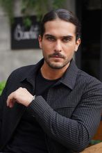 Load image into Gallery viewer, The Luxe Zip Jacket (Navy Pinstripe)