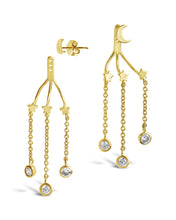 Load image into Gallery viewer, CZ Moon & Star Jacket Earrings