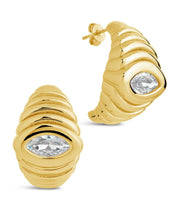 Load image into Gallery viewer, CZ Studded Croissant Hoop Earrings