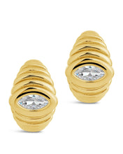 Load image into Gallery viewer, CZ Studded Croissant Hoop Earrings