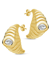 Load image into Gallery viewer, CZ Studded Croissant Hoop Earrings