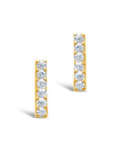 Load image into Gallery viewer, 14K Gold Plated Sterling Silver Pave CZ Bar Stud Earrings
