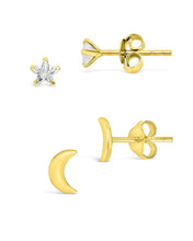 Load image into Gallery viewer, Sterling Silver Crescent & CZ Star Stud Set