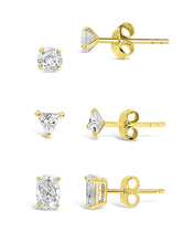 Load image into Gallery viewer, Sterling Silver Everyday CZ Stud Set of 3