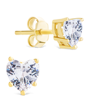 Load image into Gallery viewer, Sterling Silver 5mm Heart CZ Stud Earrings