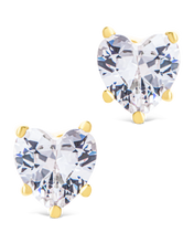 Load image into Gallery viewer, Sterling Silver 5mm Heart CZ Stud Earrings