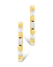 Load image into Gallery viewer, Sterling Silver Henley CZ Baguette Micro Hoop Earrings
