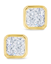Load image into Gallery viewer, Sterling Silver Asscher Cut Bezel Set Stud Earrings