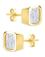 Load image into Gallery viewer, Sterling Silver Asscher Cut Bezel Set Stud Earrings
