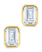 Load image into Gallery viewer, Sterling Silver Emerald Cut Bezel Set Stud Earrings