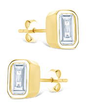 Load image into Gallery viewer, Sterling Silver Emerald Cut Bezel Set Stud Earrings