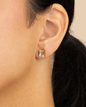 Load image into Gallery viewer, Sterling Silver Emerald Cut Bezel Set Stud Earrings
