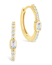 Load image into Gallery viewer, Sterling Silver Emerald Cut Bezel Set Huggie Hoop Earrings