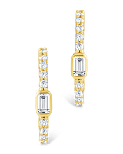 Load image into Gallery viewer, Sterling Silver Emerald Cut Bezel Set Huggie Hoop Earrings
