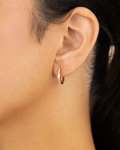 Load image into Gallery viewer, Sterling Silver Emerald Cut Bezel Set Huggie Hoop Earrings