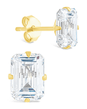Load image into Gallery viewer, Sterling Silver Emerald Cut Prong Set Stud Earrings