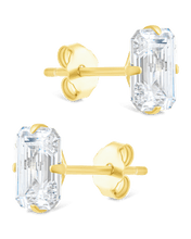 Load image into Gallery viewer, Sterling Silver Emerald Cut Prong Set Stud Earrings