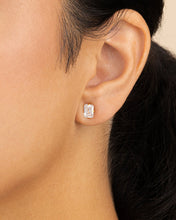 Load image into Gallery viewer, Sterling Silver Emerald Cut Prong Set Stud Earrings