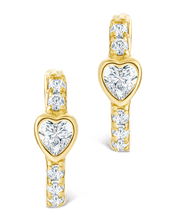 Load image into Gallery viewer, Sterling Silver Heart Cut Bezel Set Huggie Hoop Earrings
