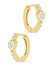 Load image into Gallery viewer, Sterling Silver Heart Cut Bezel Set Huggie Hoop Earrings