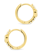Load image into Gallery viewer, Sterling Silver Heart Cut Bezel Set Huggie Hoop Earrings