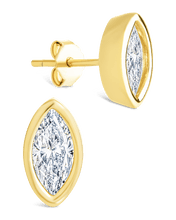 Load image into Gallery viewer, Sterling Silver Marquise Cut Bezel Set Stud Earrings