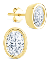 Load image into Gallery viewer, Sterling Silver Oval Cut Bezel Set Stud Earrings