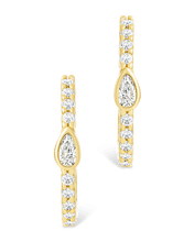 Load image into Gallery viewer, Sterling Silver Pear Cut Bezel Set Huggie Hoop Earrings