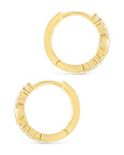 Load image into Gallery viewer, Sterling Silver Pear Cut Bezel Set Huggie Hoop Earrings