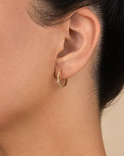 Load image into Gallery viewer, Sterling Silver Pear Cut Bezel Set Huggie Hoop Earrings