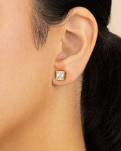 Load image into Gallery viewer, Sterling Silver Princess Cut Bezel Set Stud Earrings