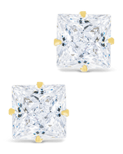Load image into Gallery viewer, Sterling Silver Princess Cut Prong Set Stud Earrings
