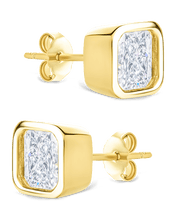 Load image into Gallery viewer, Sterling Silver Radiant Cut Bezel Set Stud Earrings