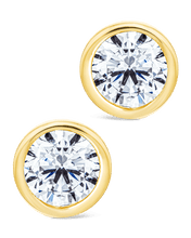 Load image into Gallery viewer, Sterling Silver Helene Round Cut Bezel Set Stud Earrings