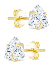 Load image into Gallery viewer, Sterling Silver Trillion Cut Prong Set Stud Earrings