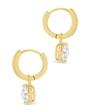 Load image into Gallery viewer, Sterling Silver Augusta Asscher Cut CZ Dangle Micro Hoops